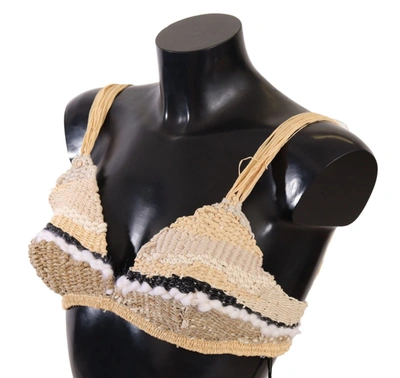 Shop Dolce & Gabbana Beige Straw Raffia Woven Crochet Cover Up Women's Top