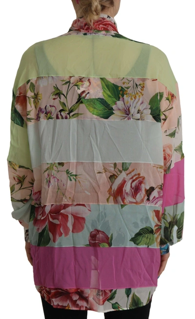 Shop Dolce & Gabbana Multicolor  Floral Patchwork Design Ascot Collar Top Women's Blouse