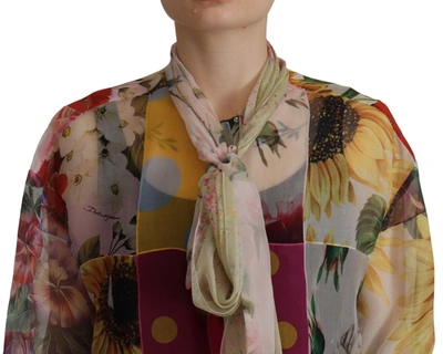 Shop Dolce & Gabbana Multicolor Ascot Collar Patchwork Blouse Women's Top