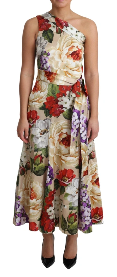 Shop Dolce & Gabbana Elegant One-shoulder Floral Silk Maxi Women's Dress In Multicolor