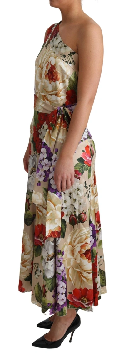 Dolce & Gabbana Print Silk Stretch One Shoulder Dress Floral In Multicolor