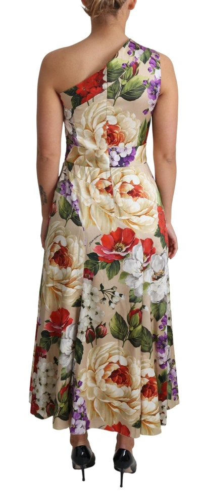 Dolce & Gabbana Print Silk Stretch One Shoulder Dress Floral In Multicolor