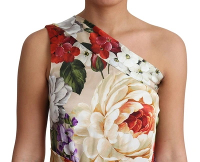 Dolce & Gabbana Print Silk Stretch One Shoulder Dress Floral In Multicolor