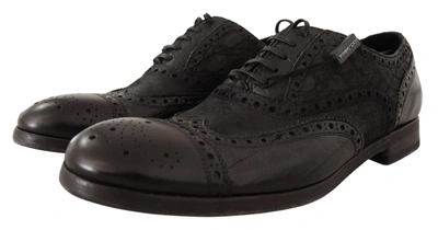 Shop Dolce & Gabbana Black Leather Brogue Wing Tip Men Formal Men's Shoes