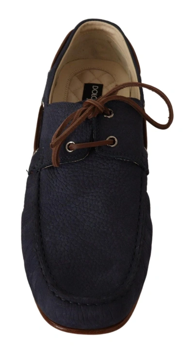 Shop Dolce & Gabbana Blue Leather Lace Up Men Casual Boat Men's Shoes