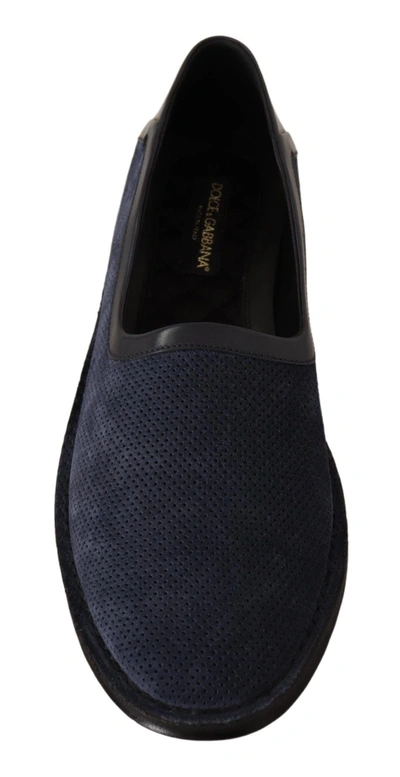 Shop Dolce & Gabbana Blue Leather Perforated Slip On Loafers Men's Shoes