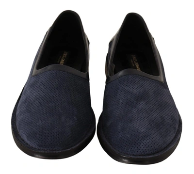 Shop Dolce & Gabbana Blue Leather Perforated Slip On Loafers Men's Shoes