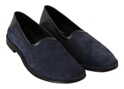 Shop Dolce & Gabbana Blue Leather Perforated Slip On Loafers Men's Shoes