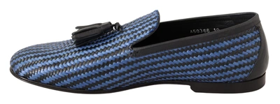 Shop Dolce & Gabbana Blue Woven Leather Tassel Loafers Men's Shoes