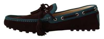 Shop Dolce & Gabbana Brown Blue Suede Leather Loafer Men's Shoes