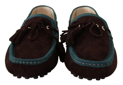 Shop Dolce & Gabbana Brown Blue Suede Leather Loafer Men's Shoes