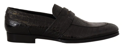 Shop Dolce & Gabbana Black Crocodile Leather Slip On Moccasin Men's Shoes