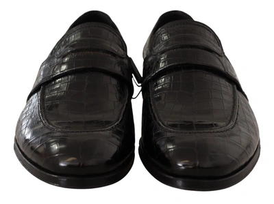 Shop Dolce & Gabbana Black Crocodile Leather Slip On Moccasin Men's Shoes