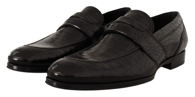 Shop Dolce & Gabbana Black Crocodile Leather Slip On Moccasin Men's Shoes