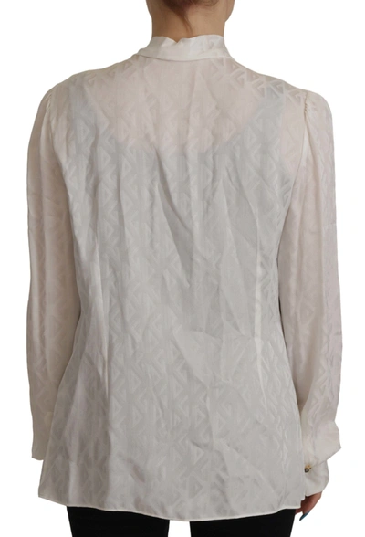 Shop Dolce & Gabbana White Long Sleeves Ascot Collar Women's Blouse