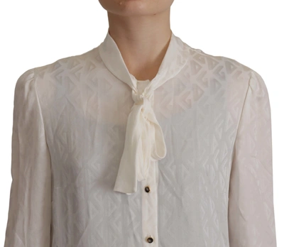 Shop Dolce & Gabbana White Long Sleeves Ascot Collar Women's Blouse