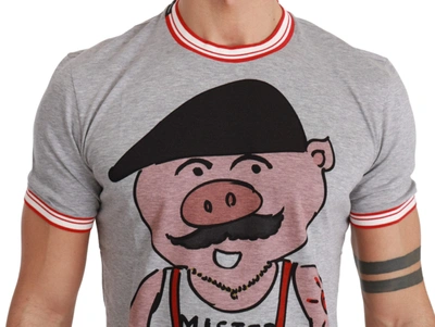 Shop Dolce & Gabbana Gray Cotton Top 2019 Year Of The Pig Men's T-shirt