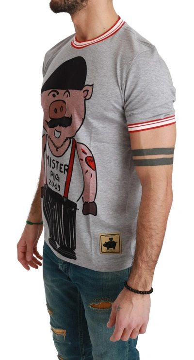 Shop Dolce & Gabbana Gray Cotton Top 2019 Year Of The Pig Men's T-shirt