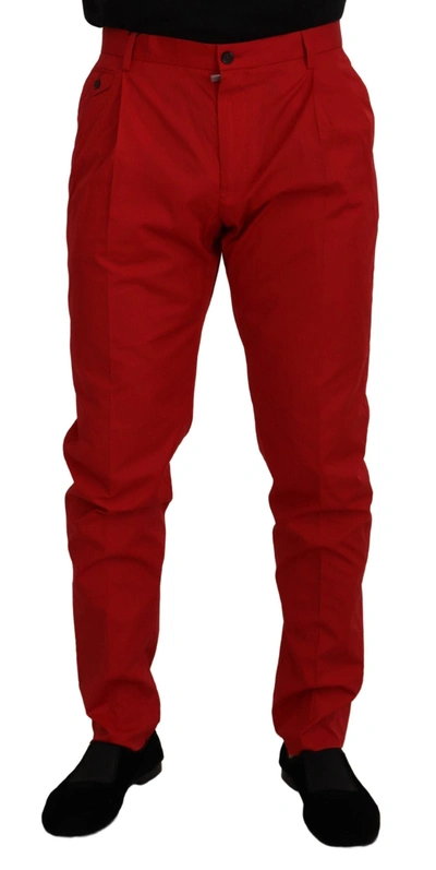 Shop Dolce & Gabbana Red Cotton Slim Fit Trousers Chinos Men's Pants
