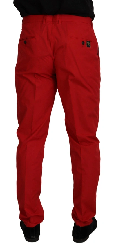 Shop Dolce & Gabbana Red Cotton Slim Fit Trousers Chinos Men's Pants