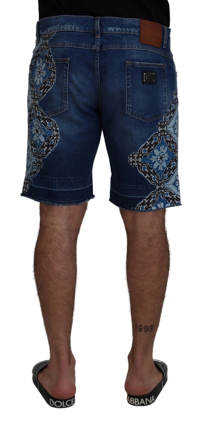 Shop Dolce & Gabbana Blue Denim Cotton Stretch Majolica Men's Shorts