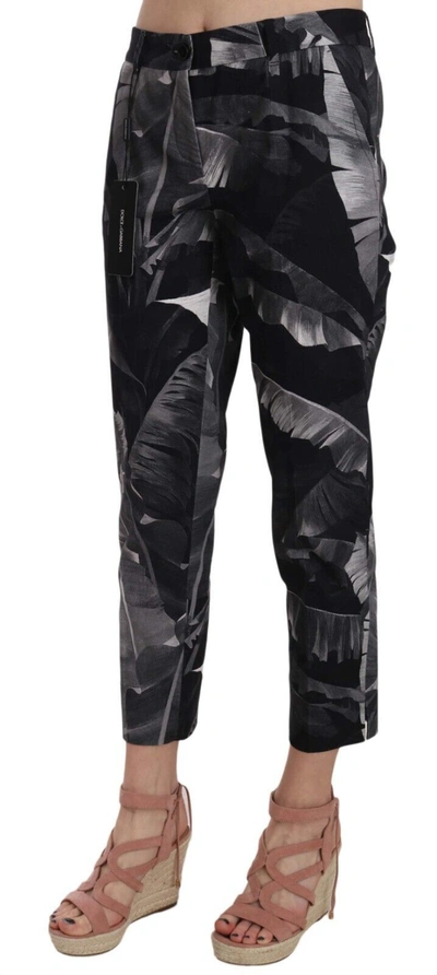 Shop Dolce & Gabbana Black Banana Leaf Print Skinny Capri Women's Pants