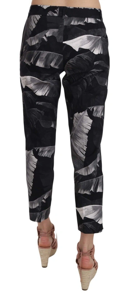 Shop Dolce & Gabbana Black Banana Leaf Print Skinny Capri Women's Pants
