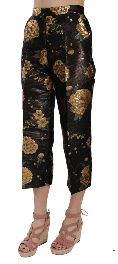 Shop Dolce & Gabbana Black Gold Floral Jacquard Cropped Women's Pants