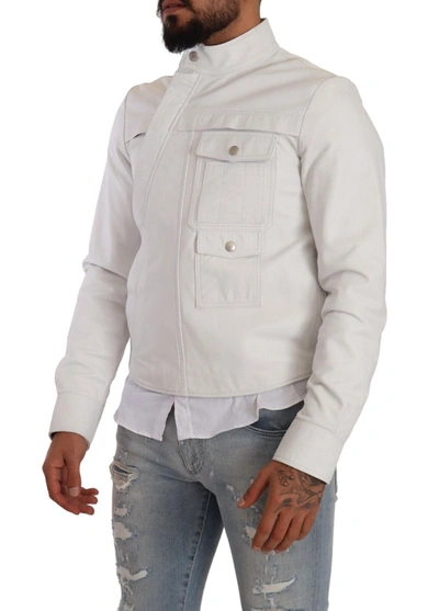 Shop Diesel Exquisite White Leather Biker Men's Jacket