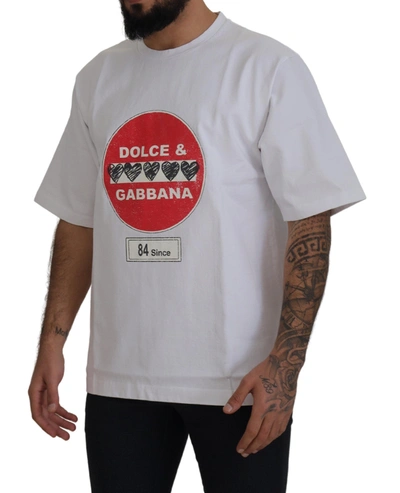 Shop Dolce & Gabbana White Amor Heart Cotton Crewneck Men's T-shirt