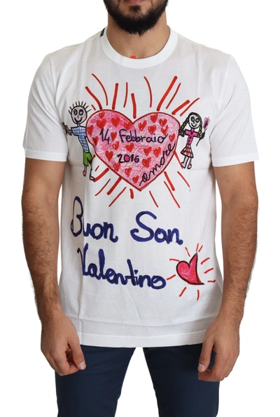 Shop Dolce & Gabbana Romantic Heart Print Crew Neck Men's Tee In White