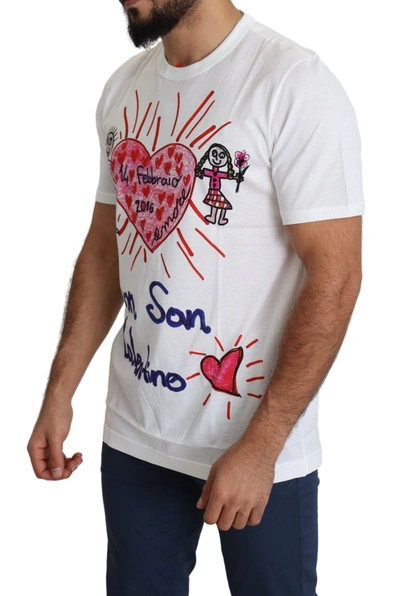 Shop Dolce & Gabbana Romantic Heart Print Crew Neck Men's Tee In White