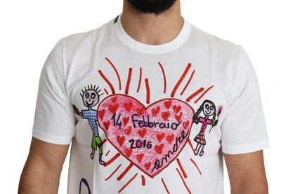 Dolce & Gabbana White Saint Valentine Hearts Print Men  T-shirt In White