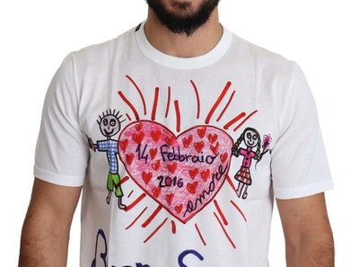 Dolce & Gabbana White Saint Valentine Hearts Print Men  T-shirt In White
