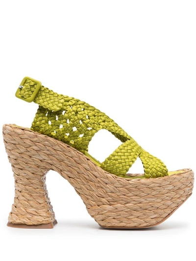 Shop Paloma Barceló Crochet Slingback Sandals In Yellow
