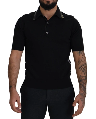 Shop Dolce & Gabbana Black Cotton Silk Polo Shortsleeve Men's T-shirt