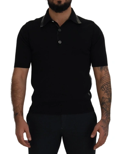 Shop Dolce & Gabbana Black Cotton Silk Polo Shortsleeve Men's T-shirt