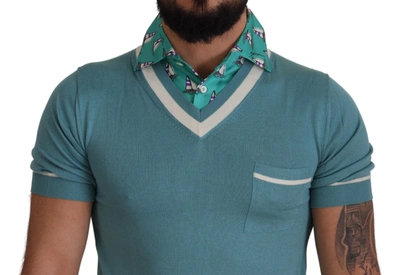 Shop Dolce & Gabbana Blue Silk Polo Top Mens V-neck  Men's T-shirt
