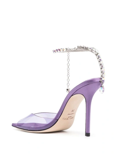 Shop Jimmy Choo Lavander Saeda Sandals With Crystal Embellishment In Leather And Pvc Woman In Violet