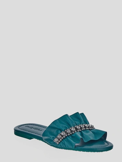 Shop See By Chloé See By Chloe' Flat Sandals In <p>see By Chloe' Flat Sandal In Medium Green Leather With Crystal Details