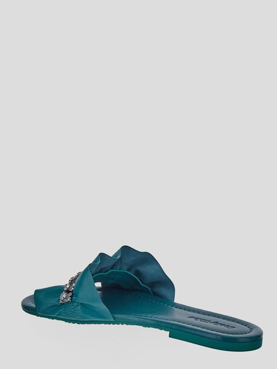 Shop See By Chloé See By Chloe' Flat Sandals In <p>see By Chloe' Flat Sandal In Medium Green Leather With Crystal Details