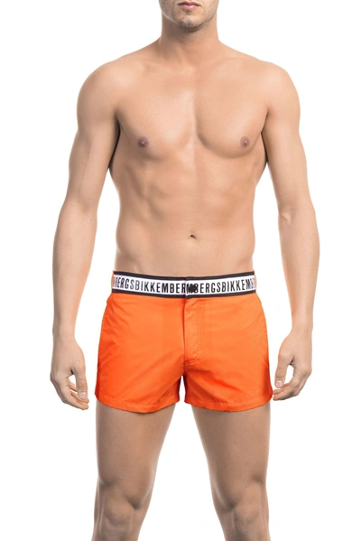 Shop Bikkembergs Orange Polyamide Men's Swimwear In Black