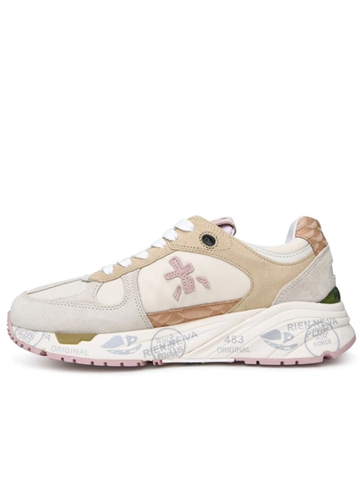 Shop Premiata Multicolor Leather Blend Mased Sneakers In Beige