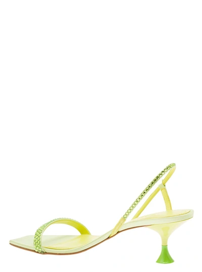 Shop 3juin 'eloise' Green Sandals With Rhinestone Embellishment And Spool Heel In Viscose Blend Woman In Yellow