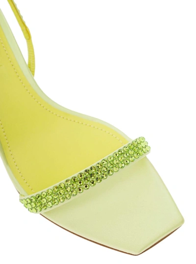 Shop 3juin 'eloise' Green Sandals With Rhinestone Embellishment And Spool Heel In Viscose Blend Woman In Yellow