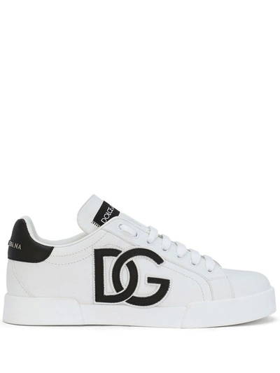Shop Dolce & Gabbana Portofino Logo-print Low-top Sneakers In White