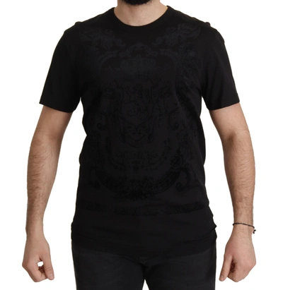 Shop Dolce & Gabbana Black Dg Baroque Cotton Crewneck Men's T-shirt