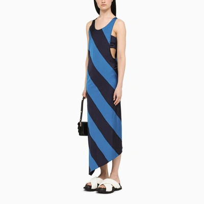 Shop Marni Dark Blue/bright Blue Long Dress With Diagonal Stripes In ["blue"/ "multicolor"/ "print"]