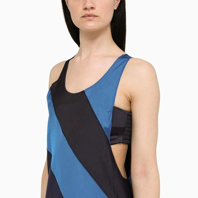 Shop Marni Dark Blue/bright Blue Long Dress With Diagonal Stripes In ["blue"/ "multicolor"/ "print"]