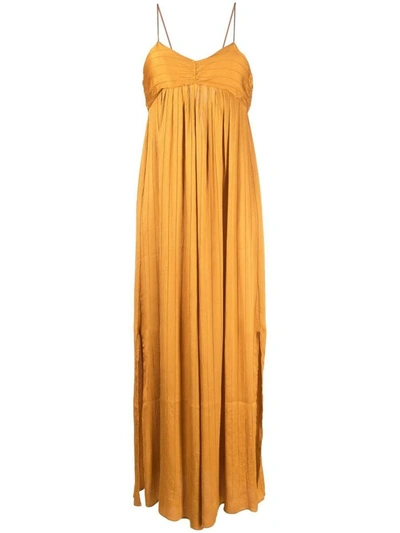 Shop Forte Forte Silk Creponne Pinstripe Long Dress In Yellow